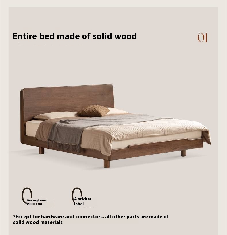 Teak solid wood Modern Simple Luminous Multifunctional Bed