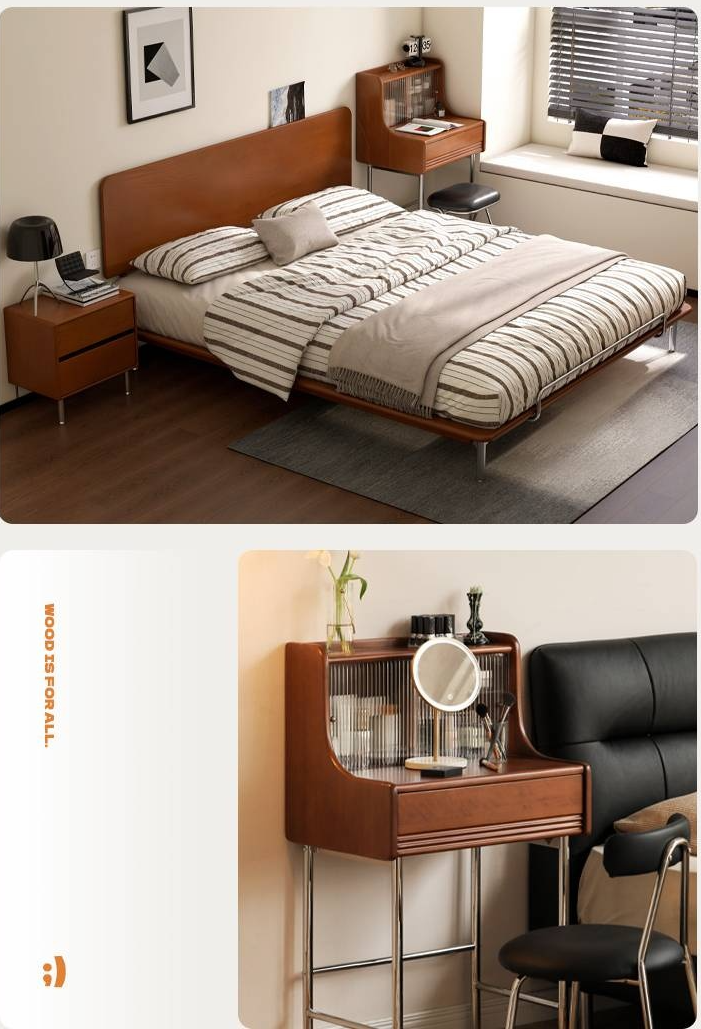 Poplar Solid Wood Bedroom Vintage Style Combination Set