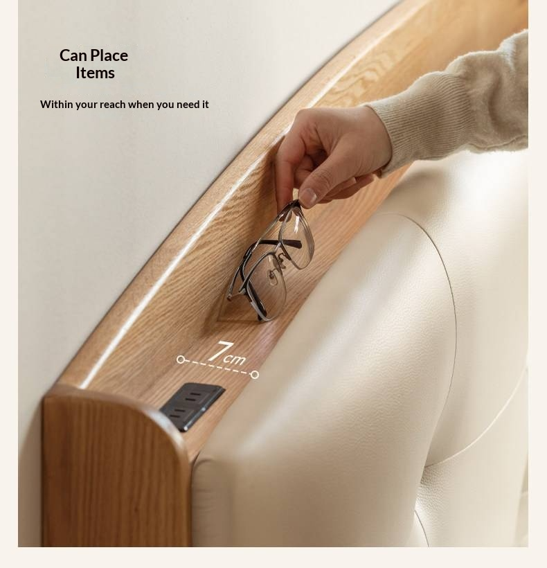 Oak Solid Wood Bed — Simple Style with Multifunctional Upholstered Design