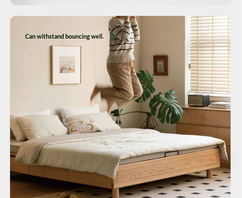 Oak Solid Wood Platform Bed — Headboard-Free, Drawer Storage, Simple Pull-Out Design