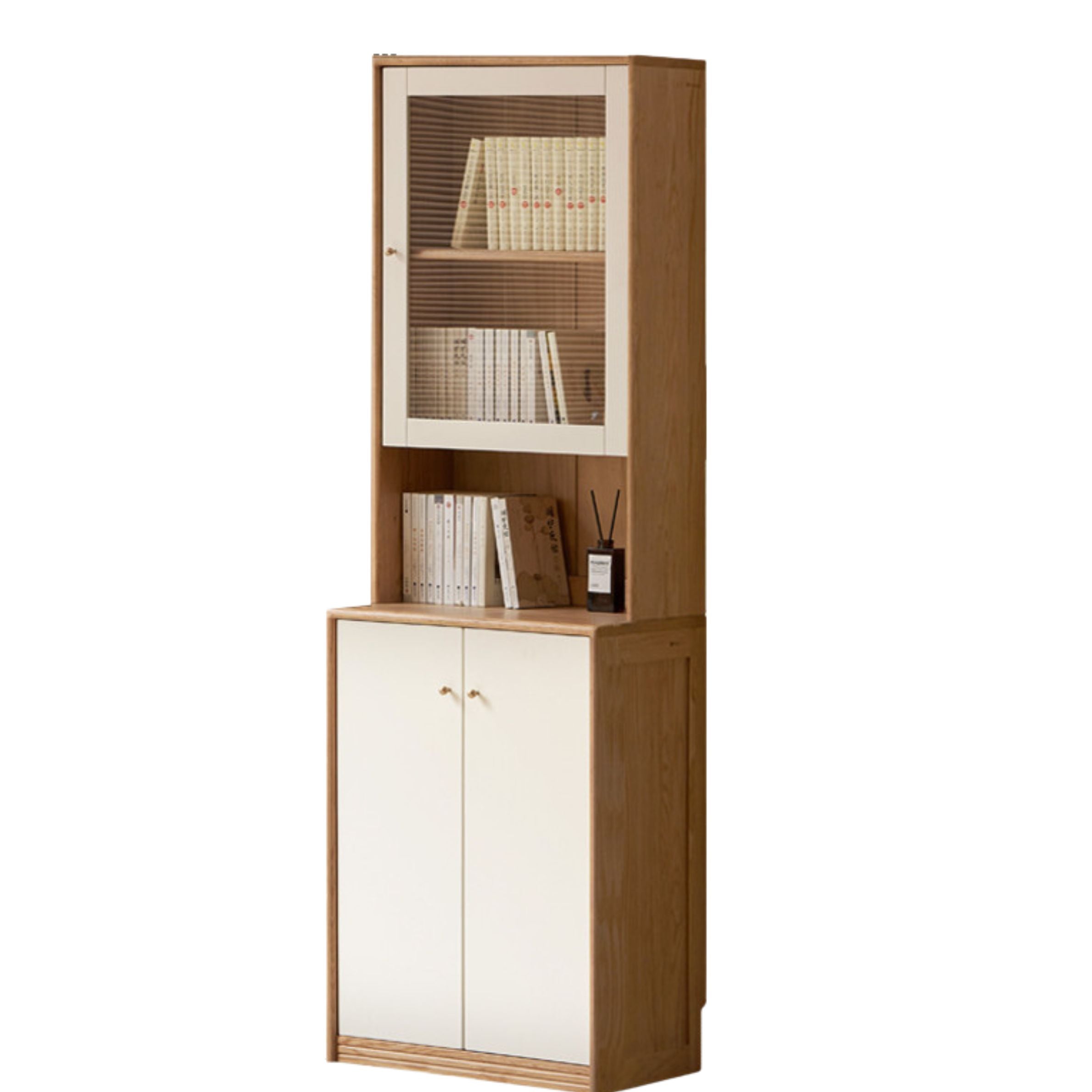 Solid Rubberwood, Oak Solid Wood Combination Bookcase.