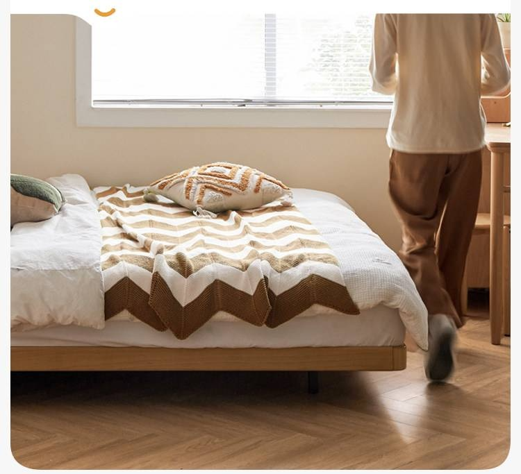European Beech Solid Wood Bed — Nordic Minimalist Style
