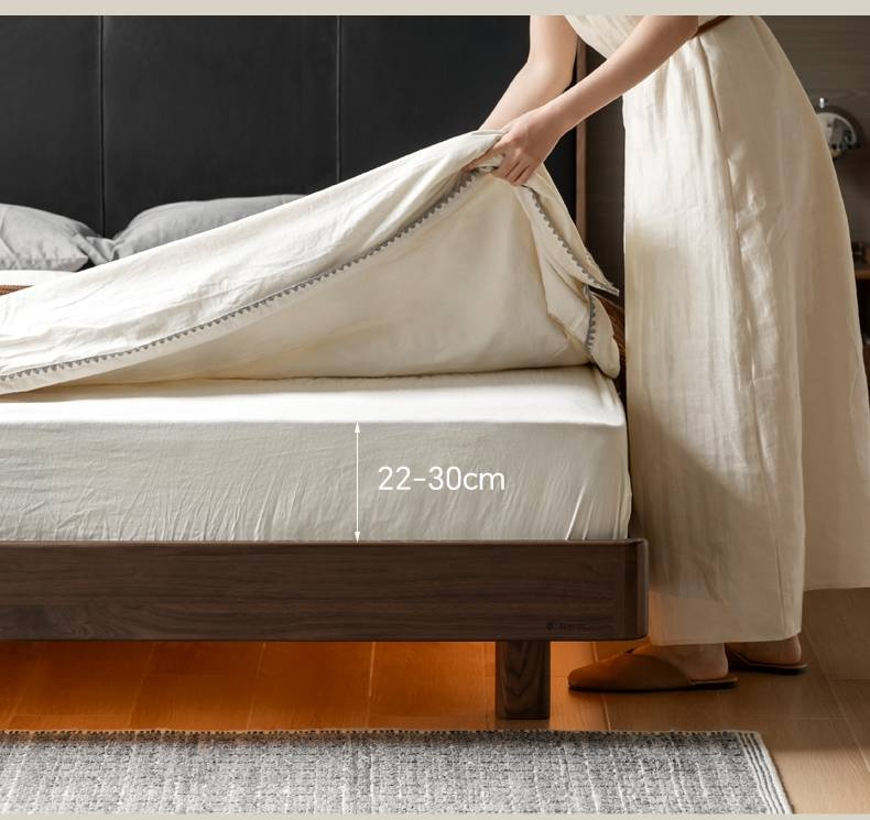 Black Walnut Solid Wood Luxury Leather With Light Bed