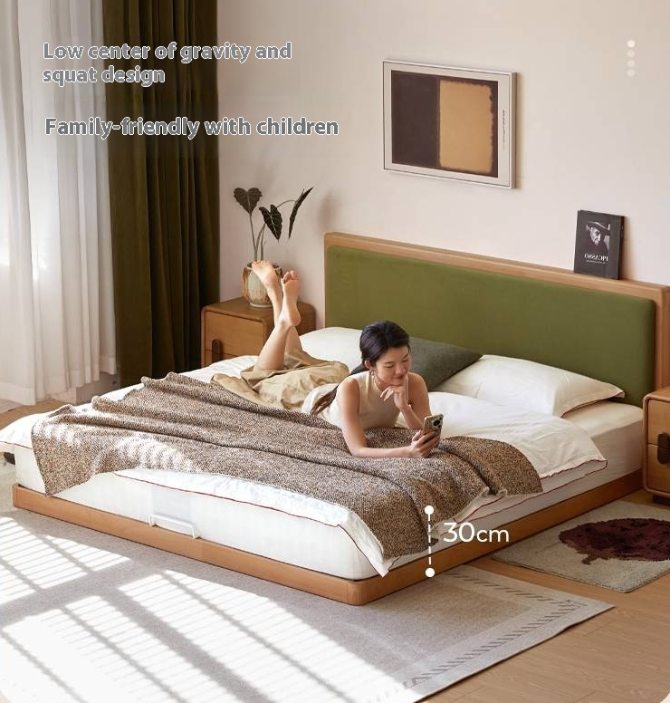Beech Solid Wood Bed – Platform Bed with Soft Upholstery