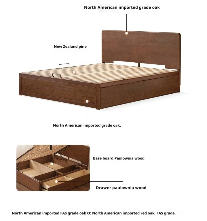 Oak Solid Wood Box Bed, Platform Box Bed, Headboard-Free Bed – Modern Minimalist Style