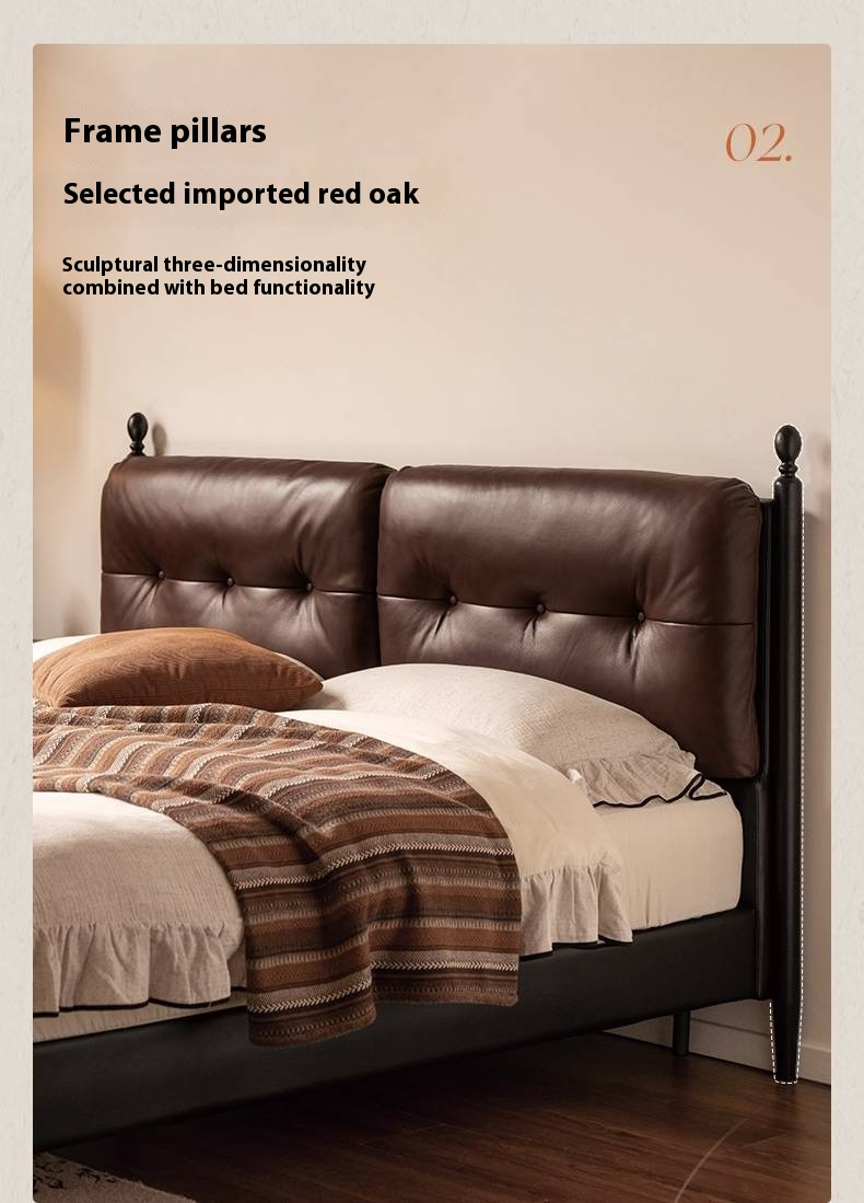 Leather Soft Bed French Retro Style