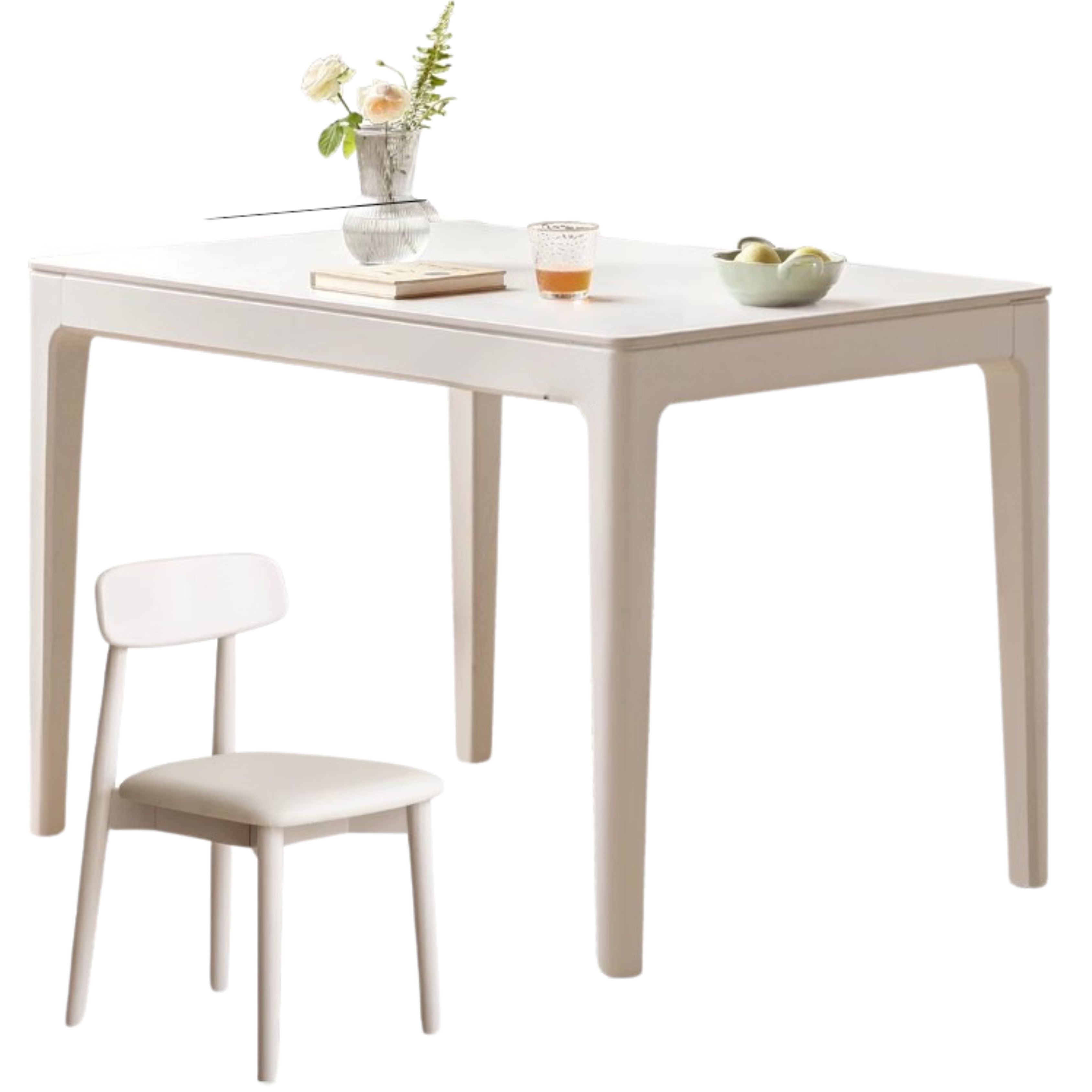 Birch Solid Wood Rock Plate White Cream Dining Table