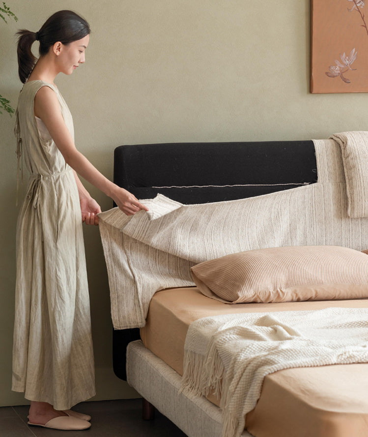 Fabric Beige Soft Bed Modern Style