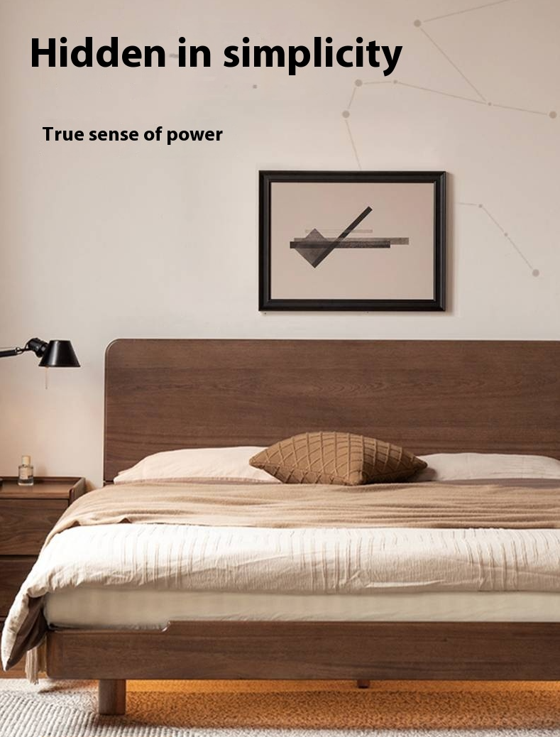 Teak solid wood Modern Simple Luminous Multifunctional Bed