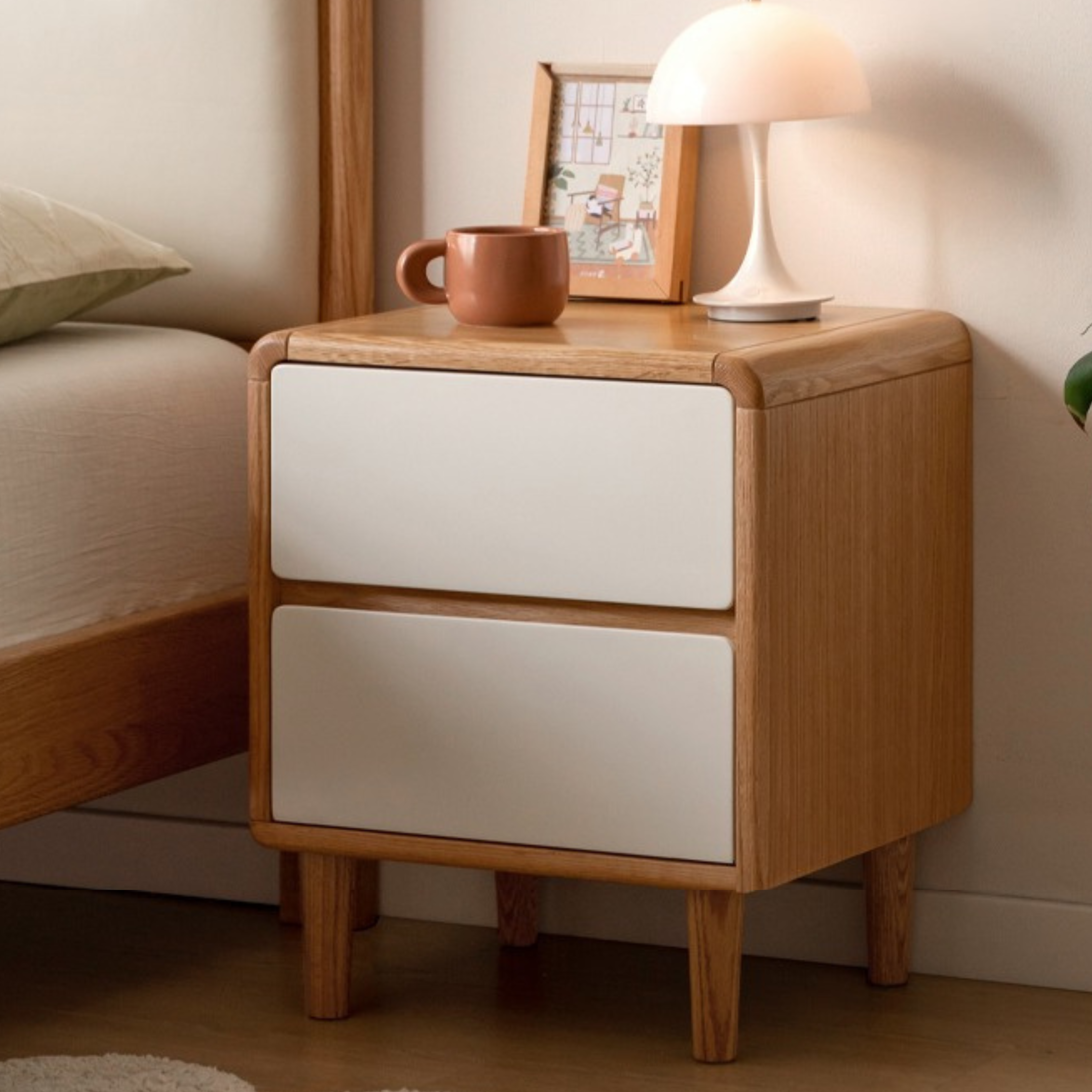 Oak Solid Wood, Solid RubberWood Nightstand