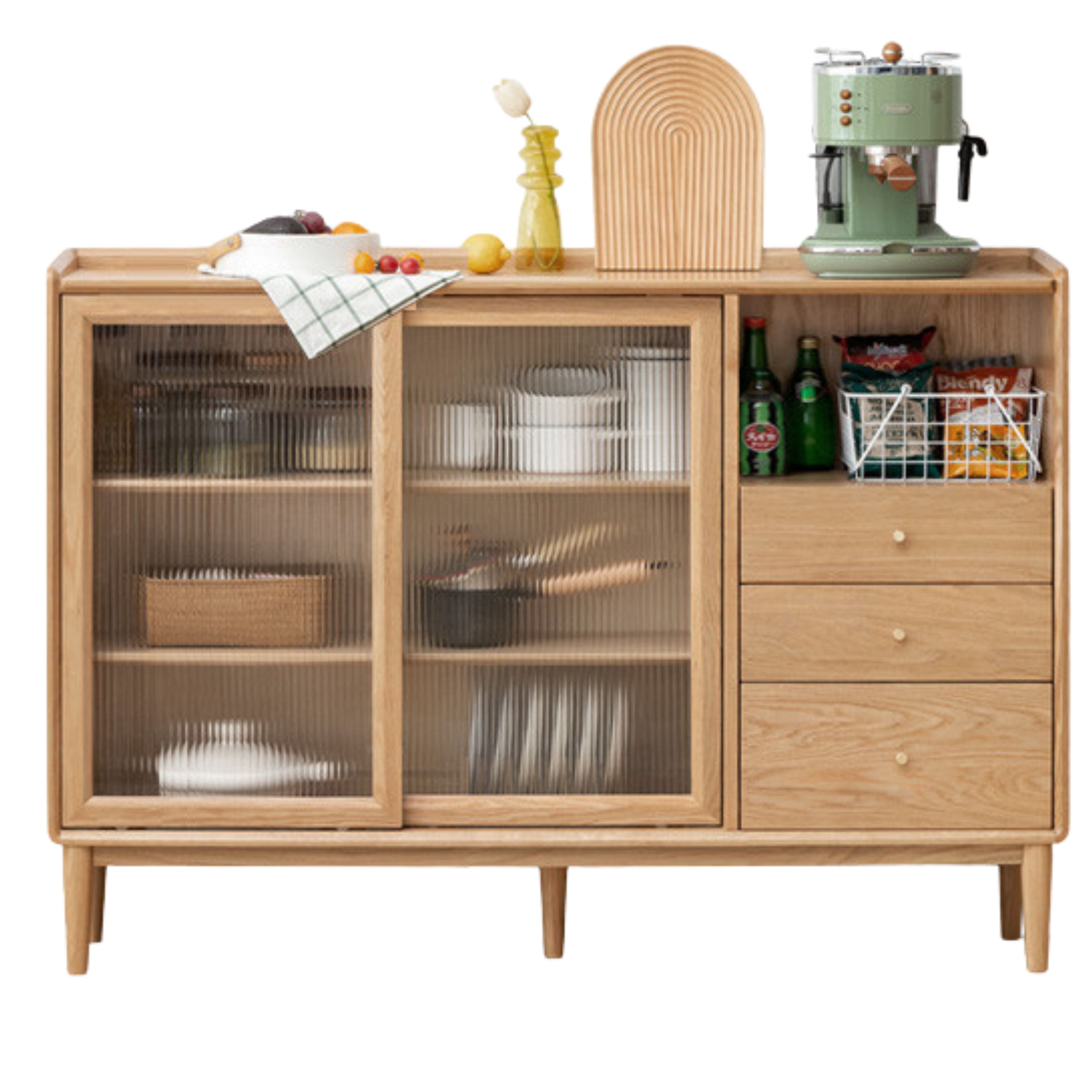 Oak, Ash, Black Walnut, Cherry, Beech Solid Wood, Solid RubberWood Ultra-thin Sideboard Sliding Door