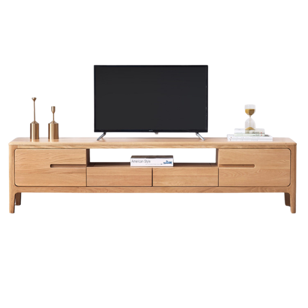 Oak, Solid Rubberwood Modern TV Stand