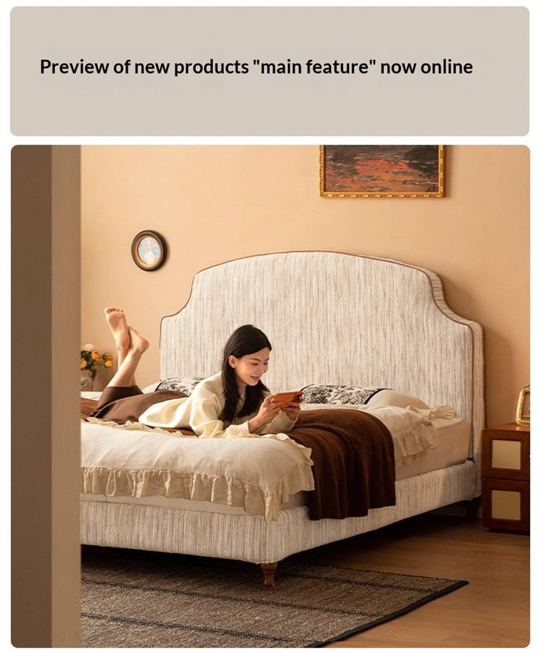 Fabric Soft Headboard Bed French Retro Style