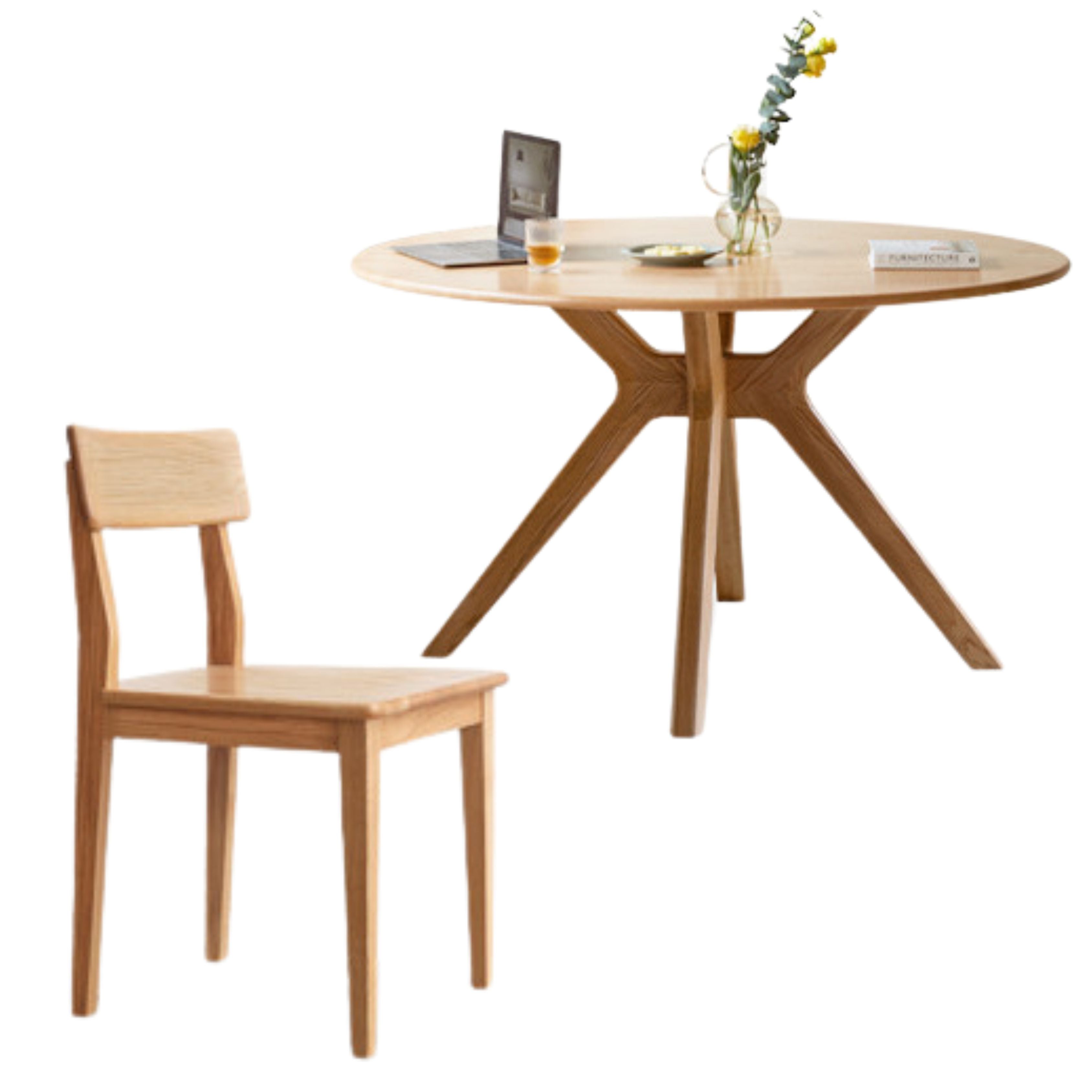 Oak Solid Wood Modern Minimalist Style Round Dining Table