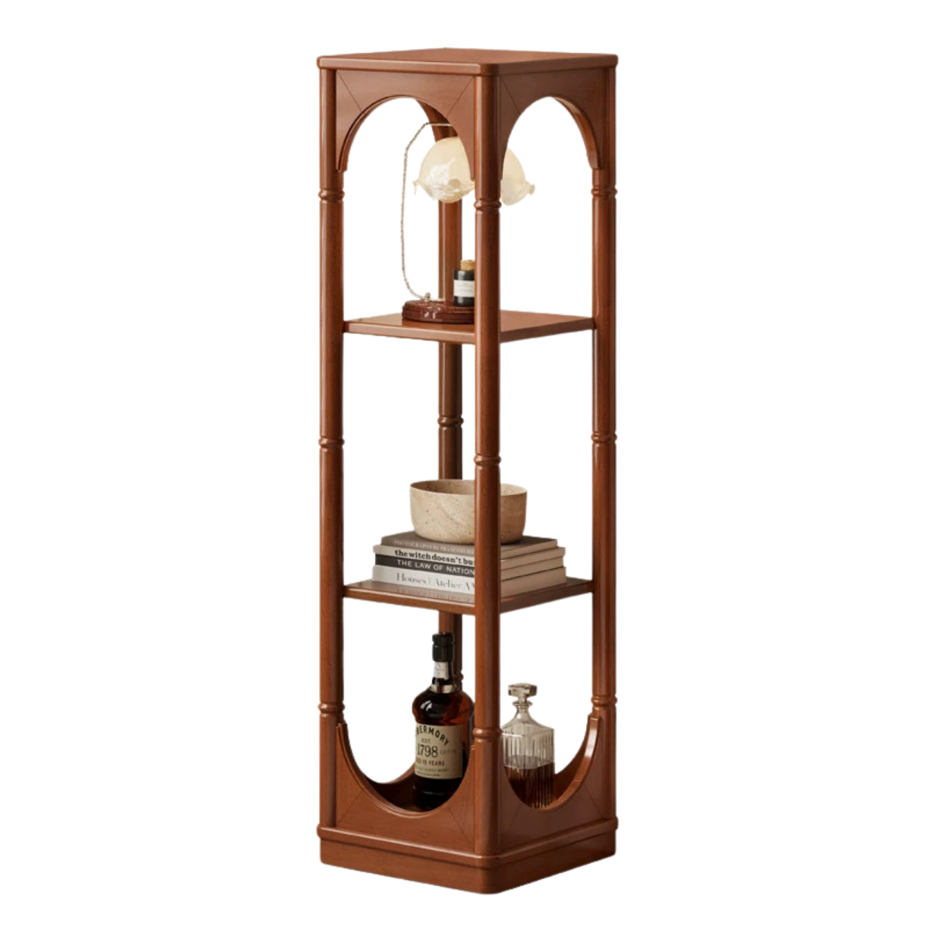 Solid Rubberwood, Tulipwood Solid Wood French Retro Corner Bookcase