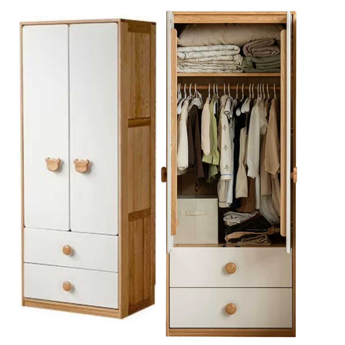 Oak Solid Wood Kids Wardrobe Combination
