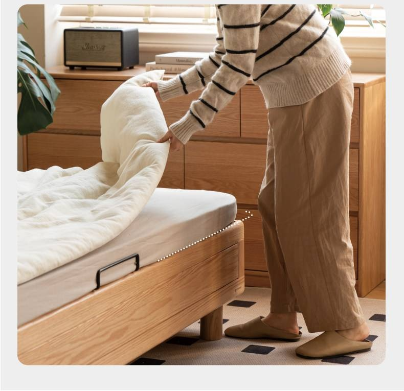 Oak Solid Wood Platform Bed — Headboard-Free, Drawer Storage, Simple Pull-Out Design