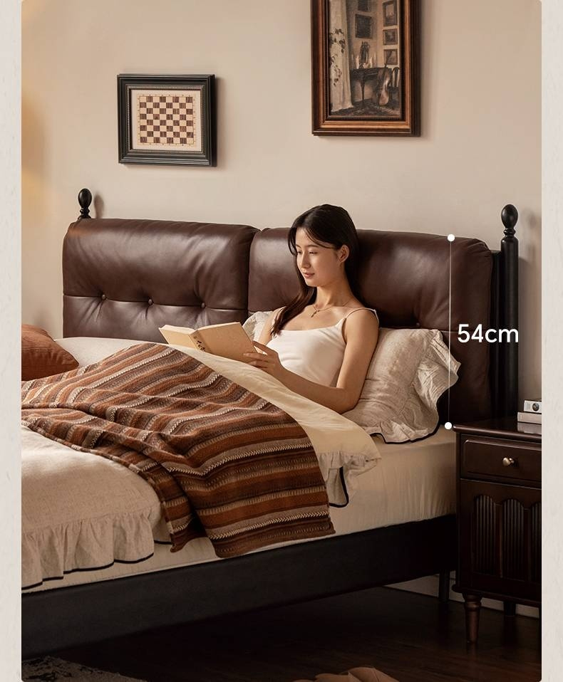 Leather Soft Bed French Retro Style