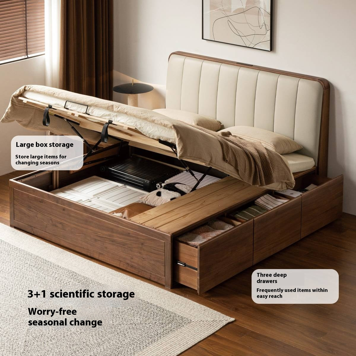 Black Walnut Solid Wood Italian Light Luxury Soft Bed