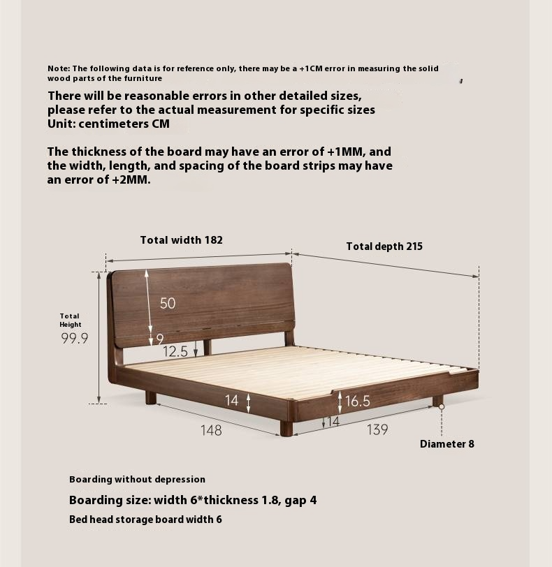 Teak solid wood Modern Simple Luminous Multifunctional Bed