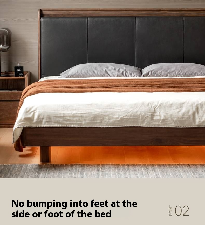 Black Walnut Solid Wood Luxury Leather with Light Bed