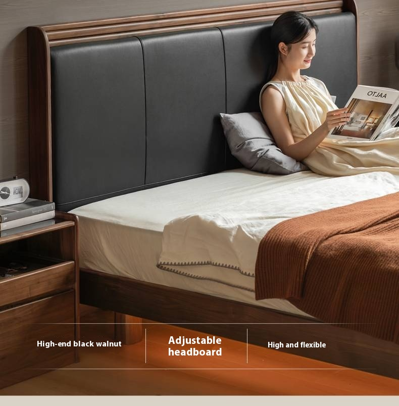 Black Walnut Solid Wood Luxury Leather with Light Bed