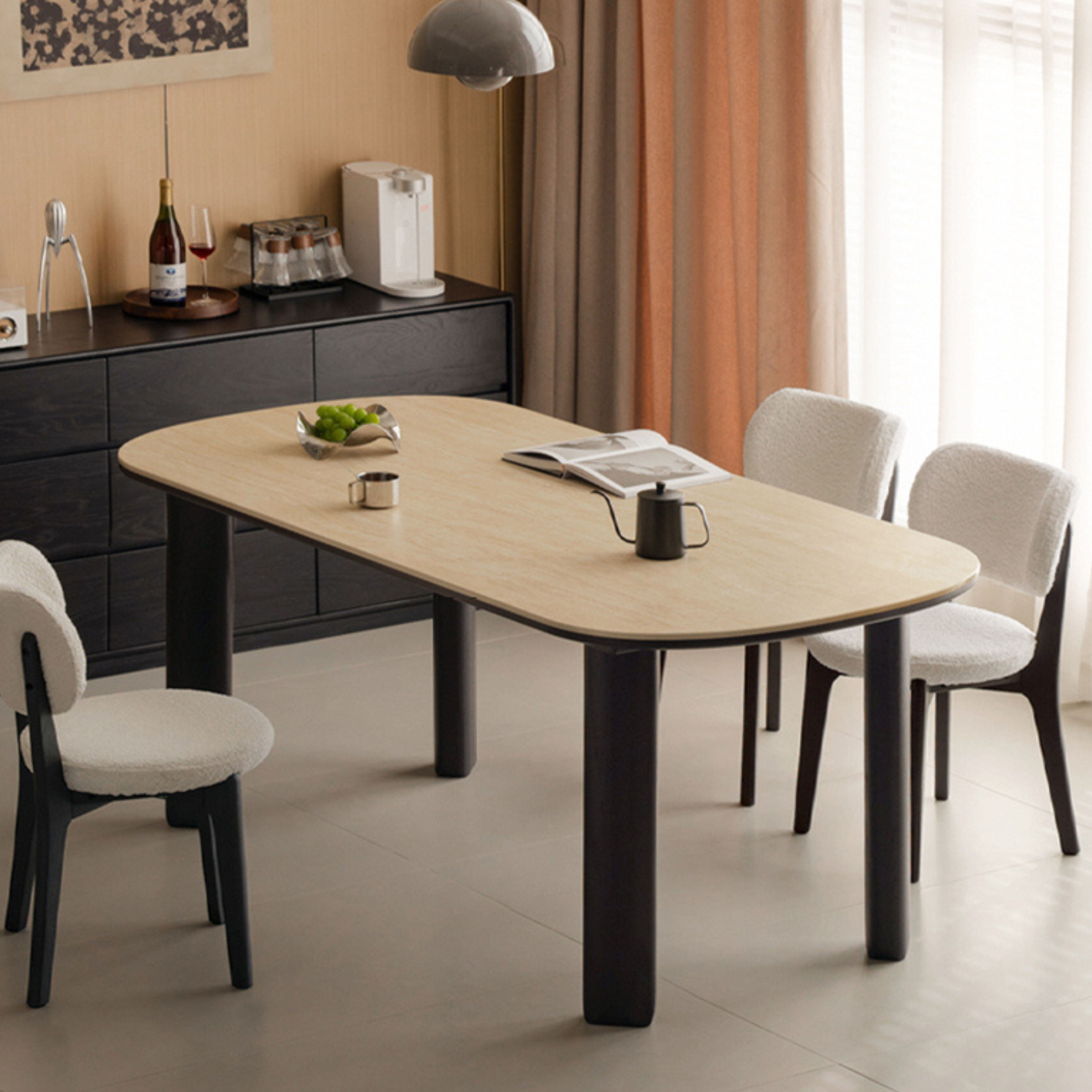 Solid Rubberwood travertine slate Dining Table