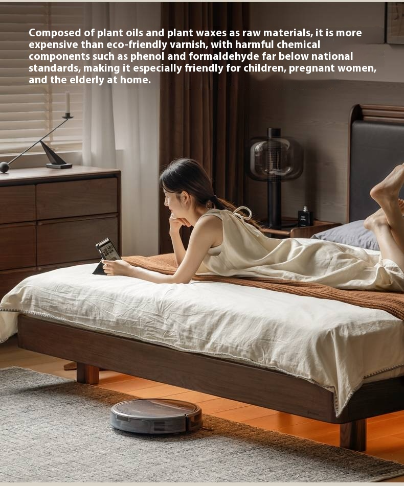 Black Walnut Solid Wood Luxury Leather with Light Bed