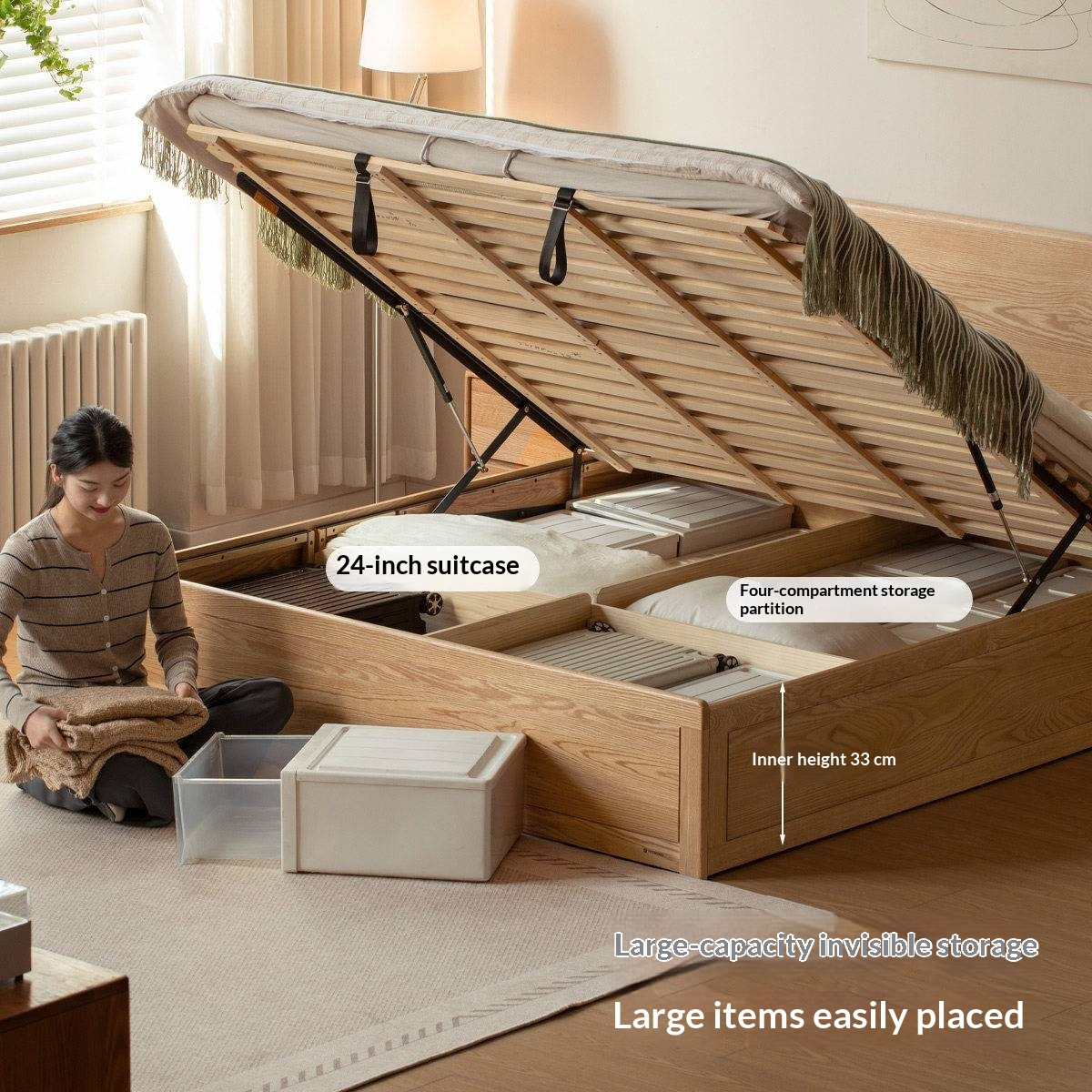 Oak Solid Wood Box Bed — Modern Minimalist Design