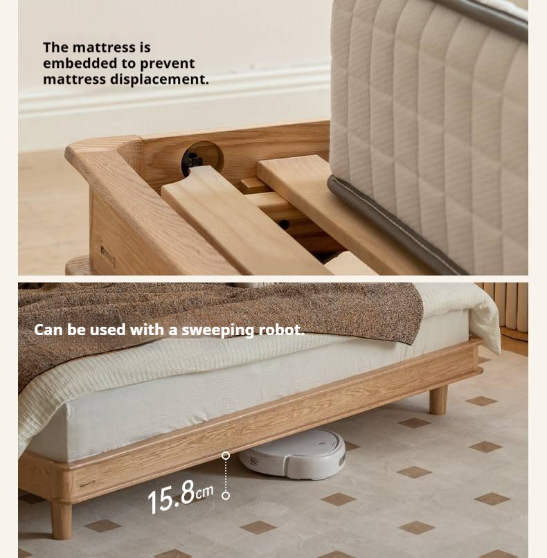 Oak Solid Wood Bed — Simple Style with Multifunctional Upholstered Design
