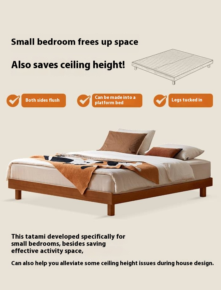 Poplar Solid Wood Platform Bed, Headboard-Free Bed