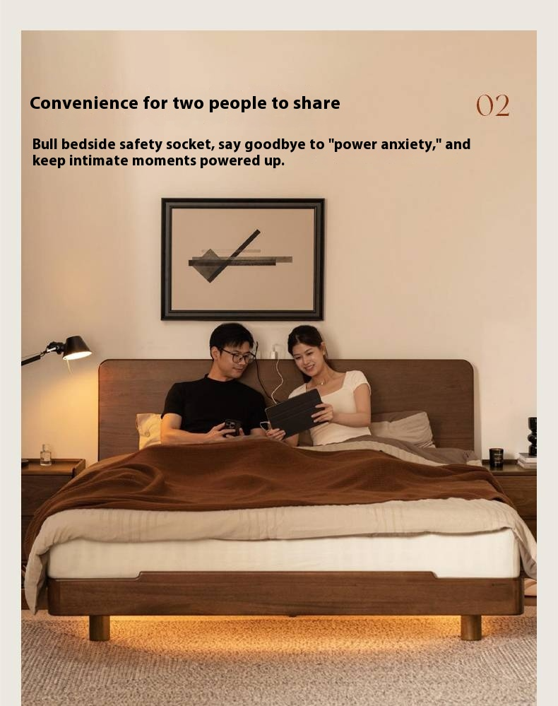 Teak solid wood Modern Simple Luminous Multifunctional Bed