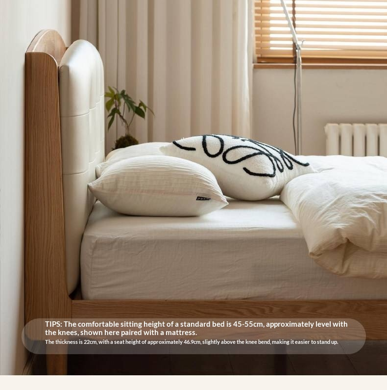 Oak Solid Wood Bed — Simple Style with Multifunctional Upholstered Design