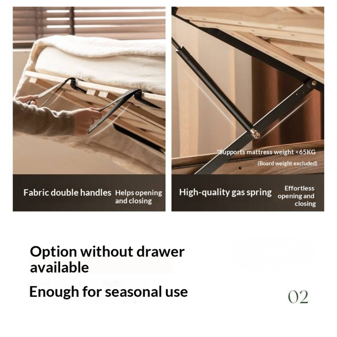 Oak, Rubberwood Solid Wood, Multifunctional Storage Box Bed