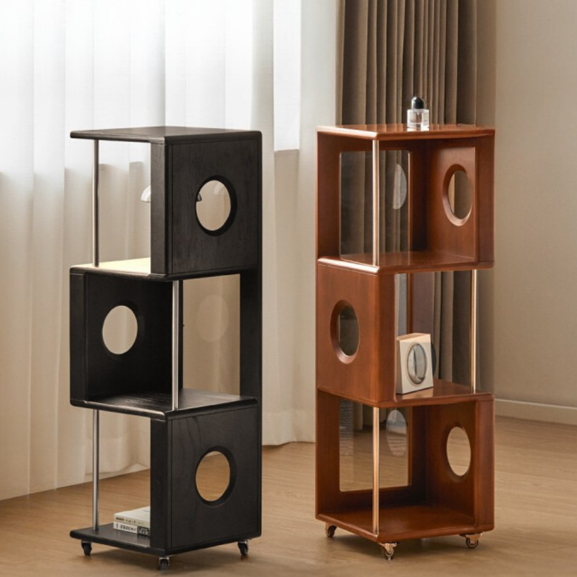 Poplar Solid Wood Vintage Style Mobile Bookshelf