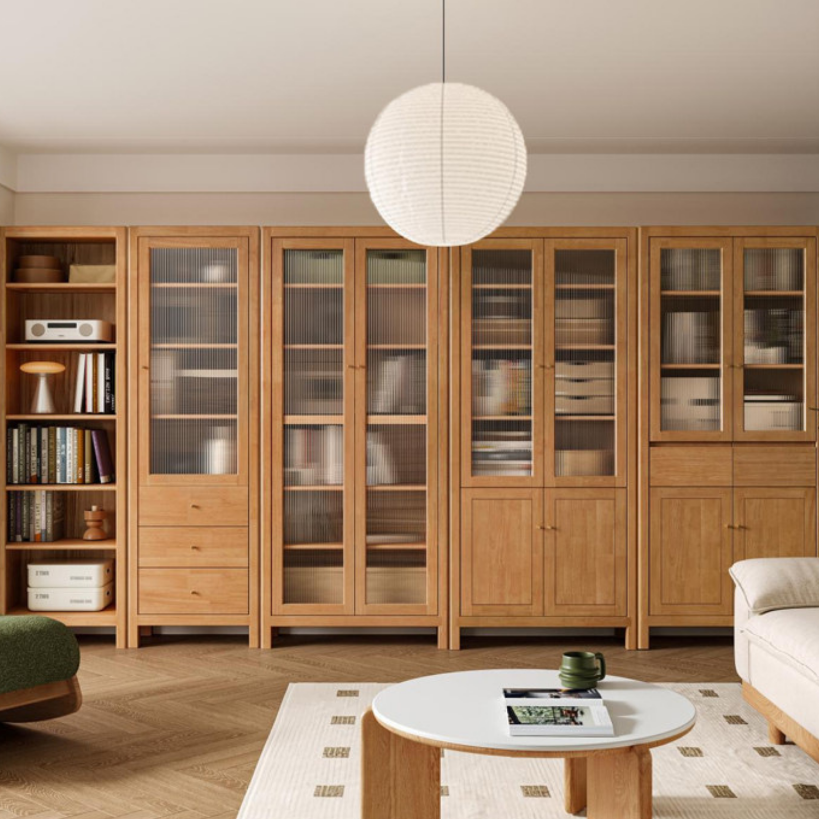 Solid Rubberwood Bookcase with Storage and Display Shelves