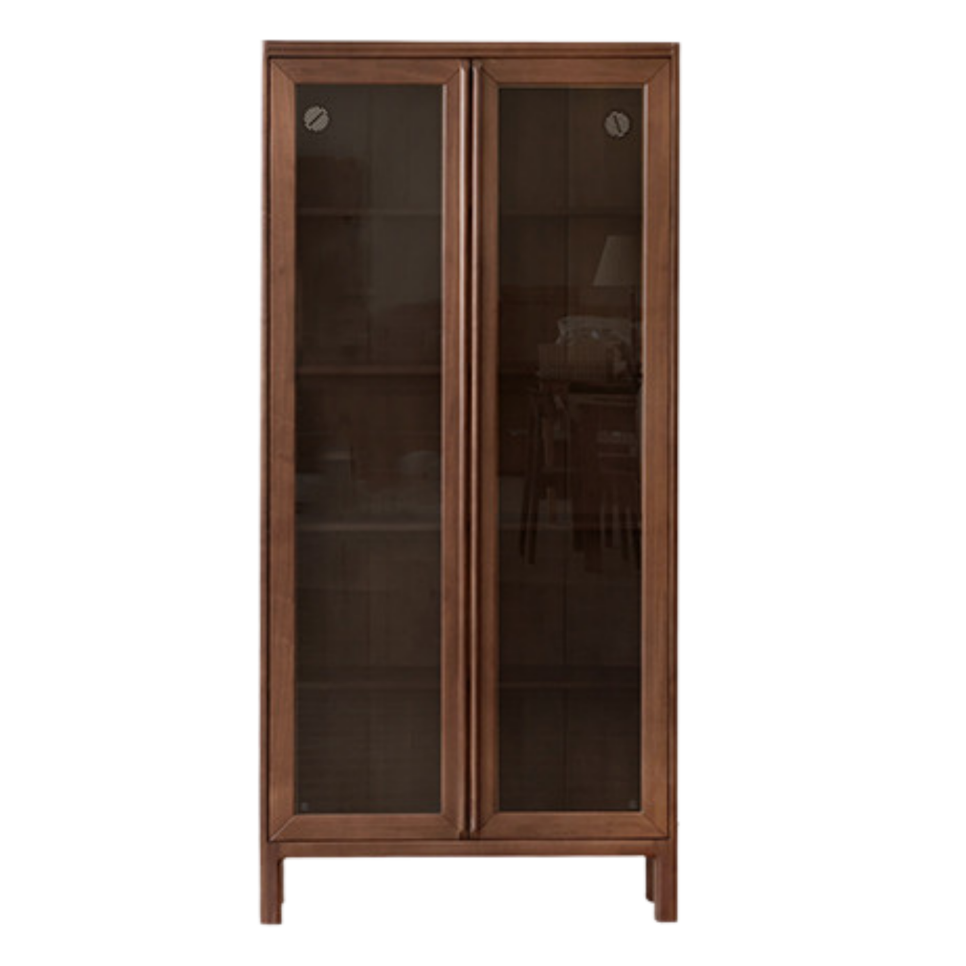 Black Walnut, Oak Solid Wood Nordic Bookcase with Glass Door