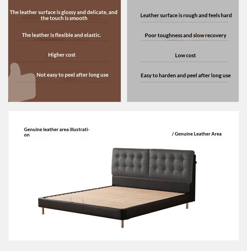 Genuine Leather Bed in Light Luxury Style