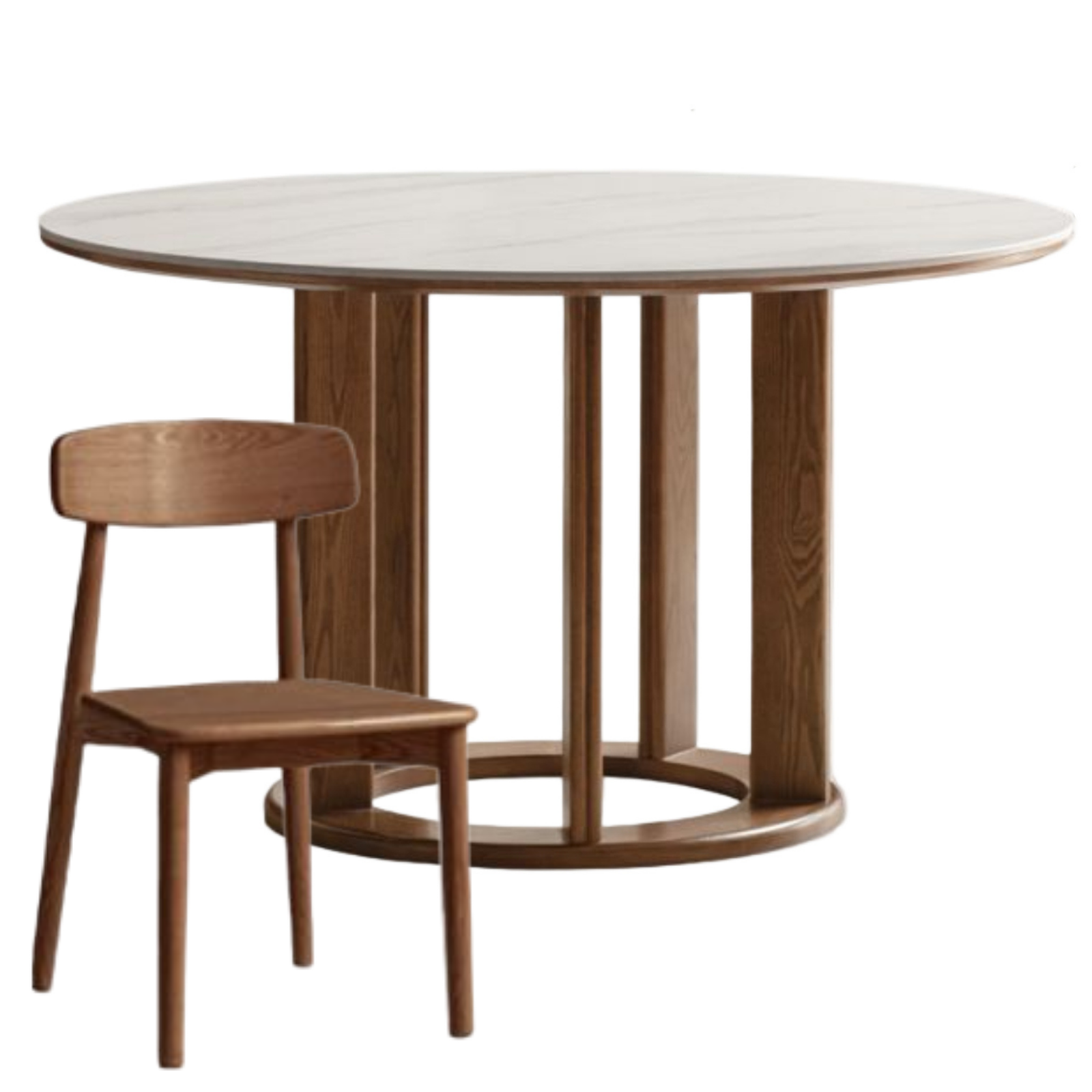 Ash Solid Wood Rock Plate Dining Table with Rotary Wheel