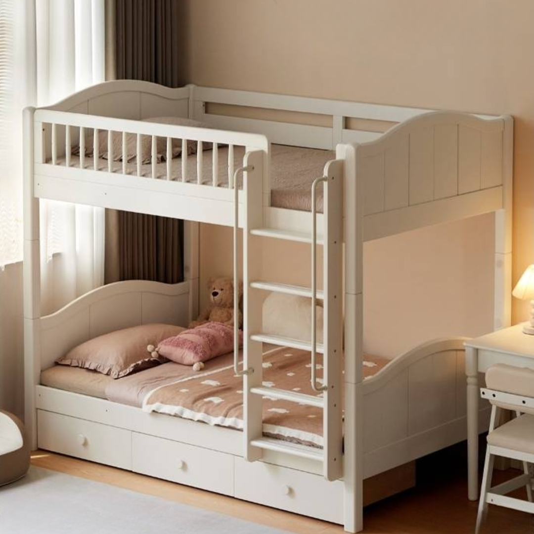 Rubberwood Solid Wood Children's White Castle Princess Bunk Bed