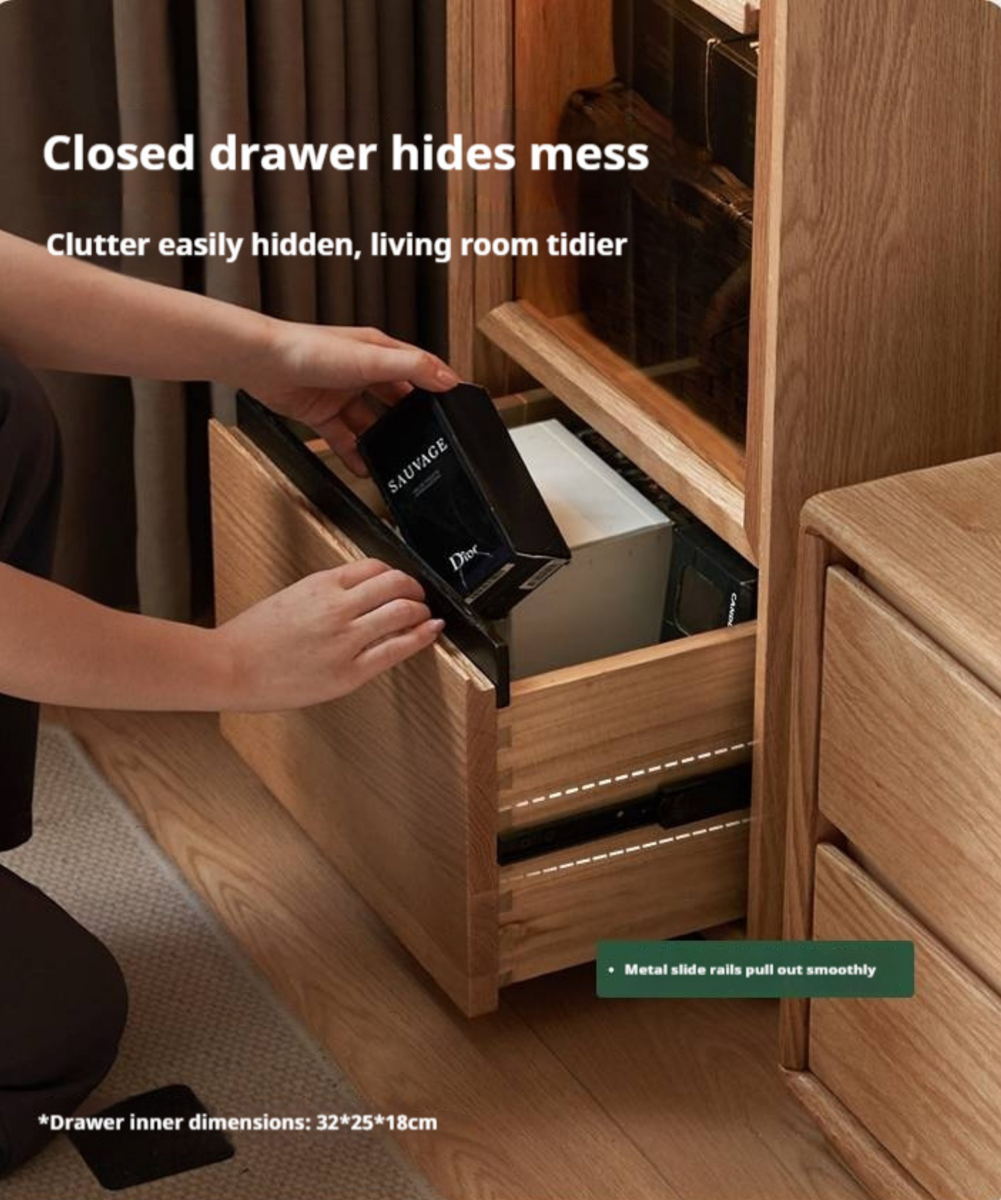 Oak Solid Wood Modern Side Cabinet.