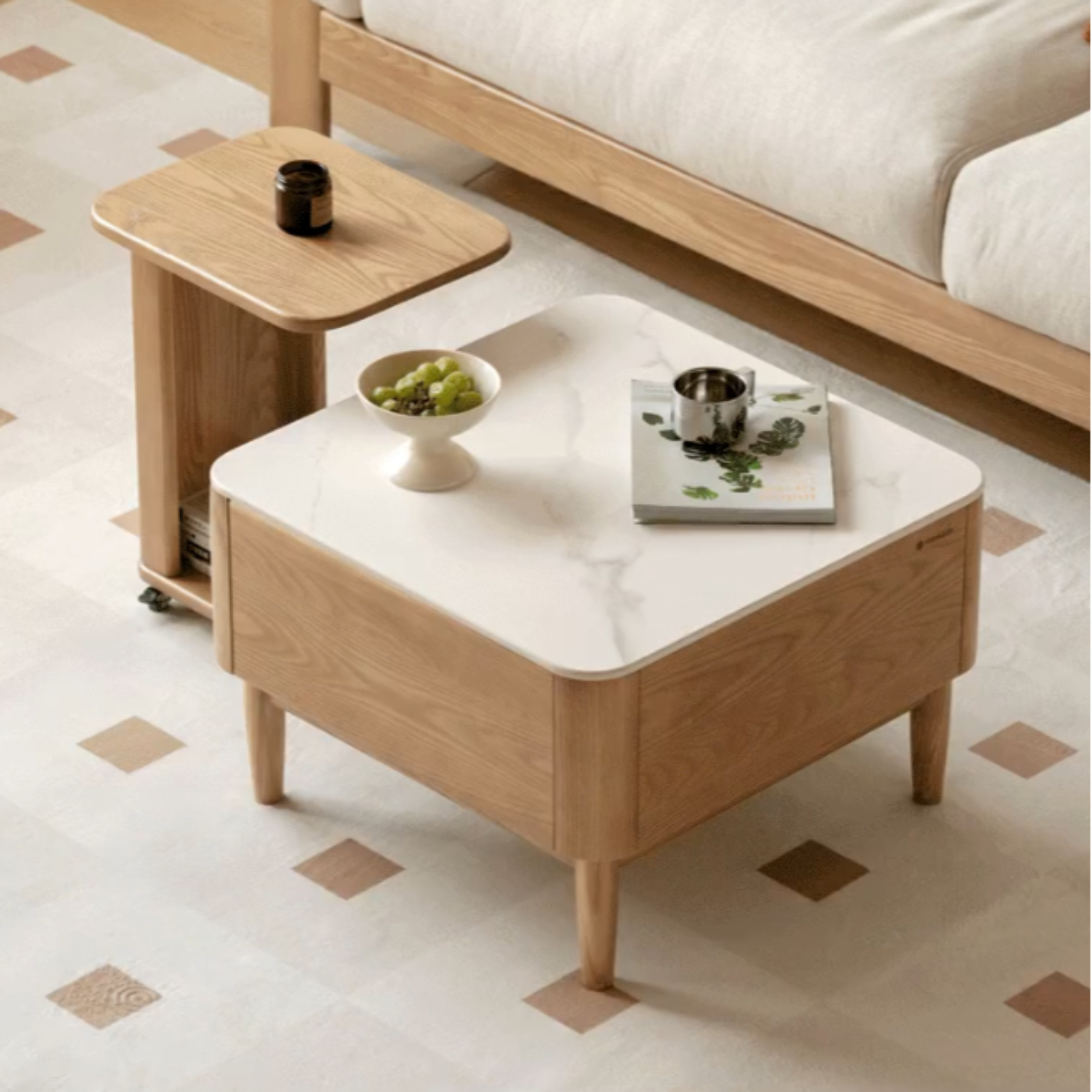 Ash Solid Wood Modern Rock Board Square Coffee Table