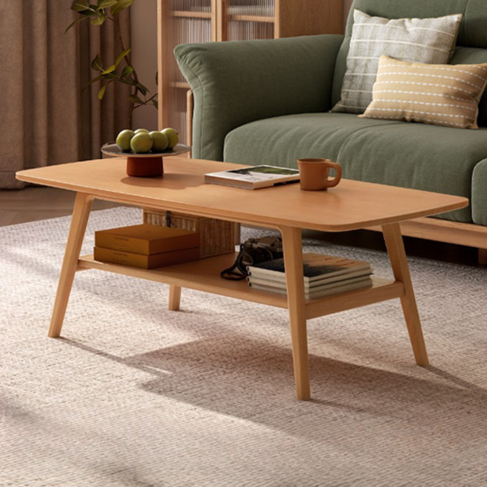Solid RubberWood Coffee Table with Double Layer in Nordic Style
