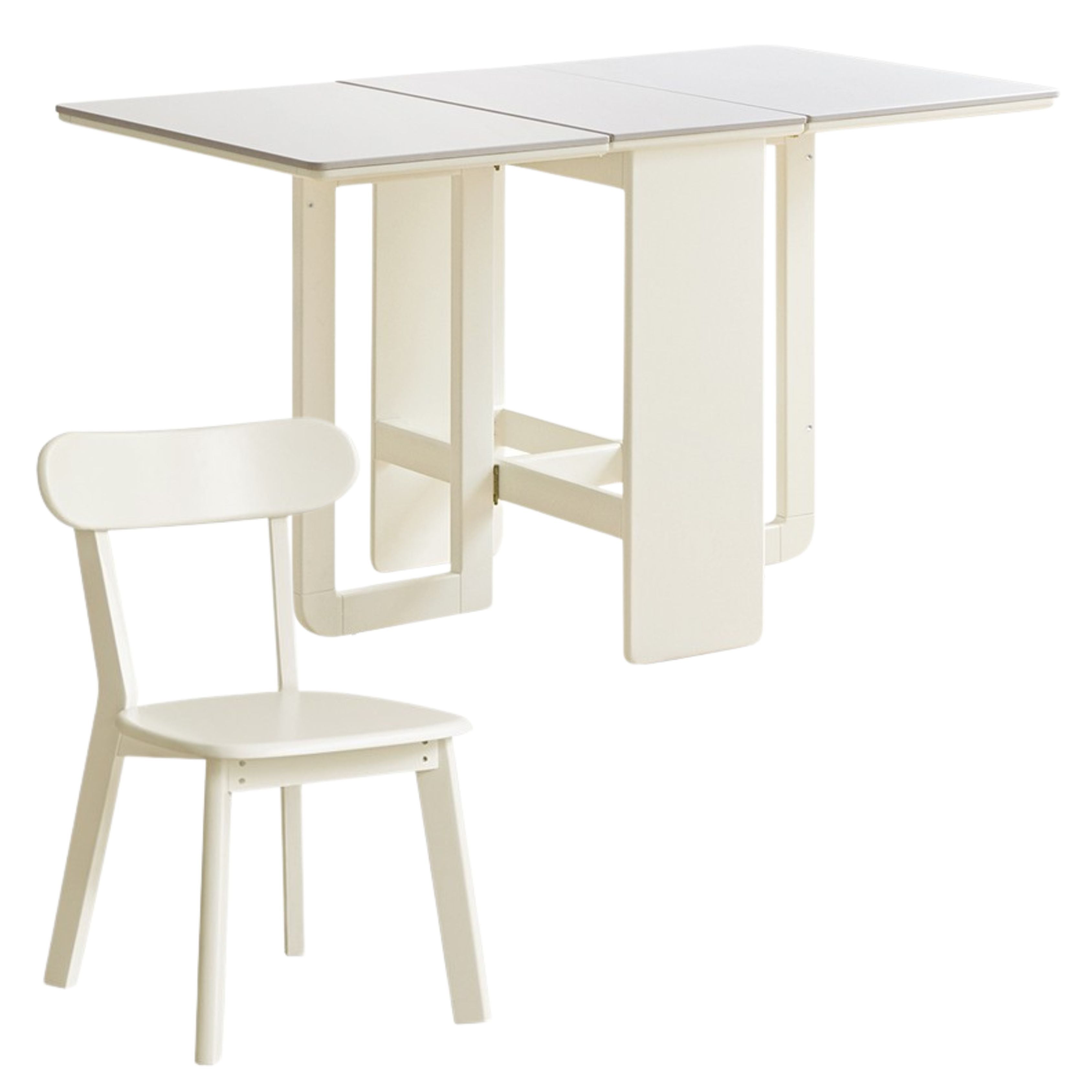 Solid Rubberwood Modern White Cream Folding Dining Table