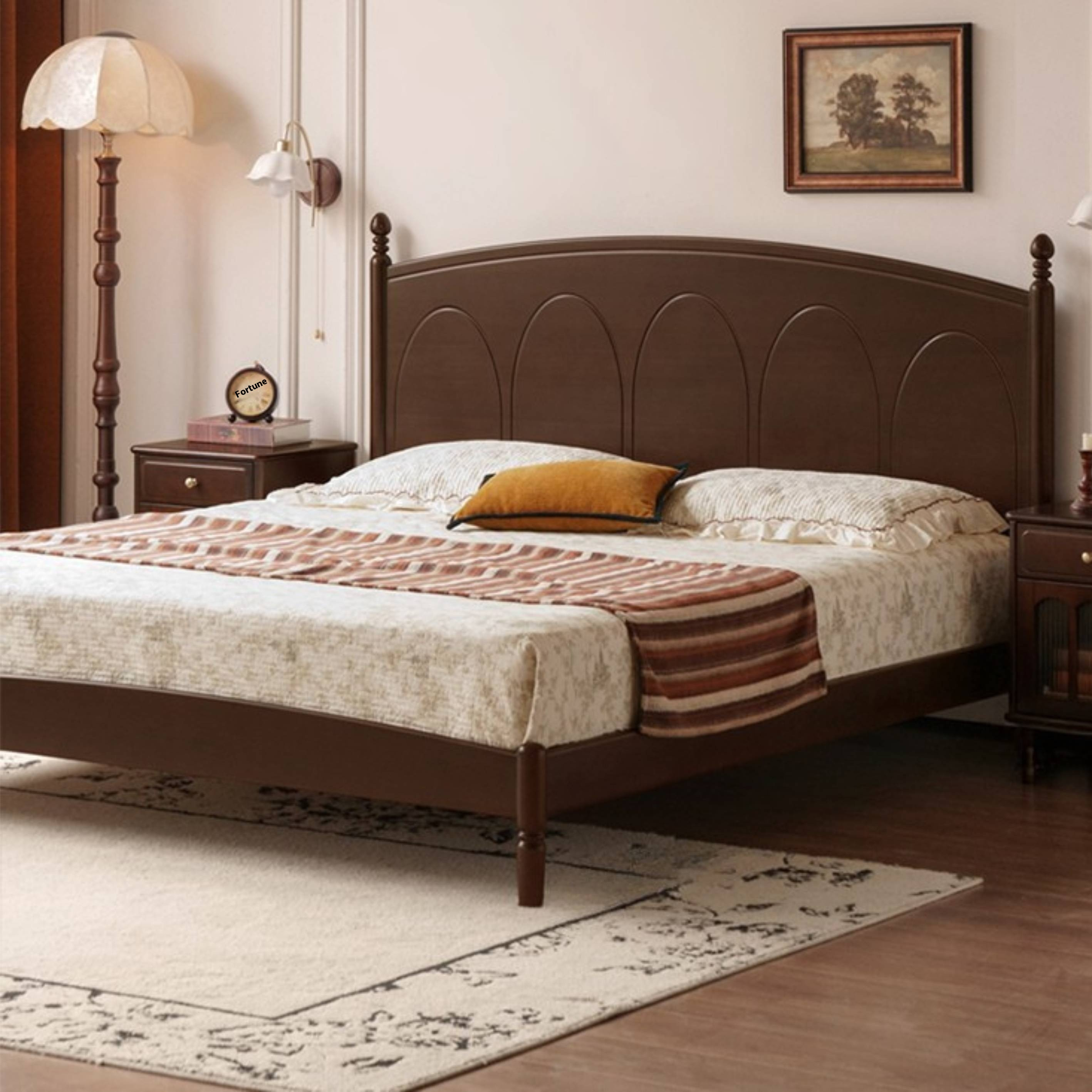 Poplar Solid Wood French Retro Bed