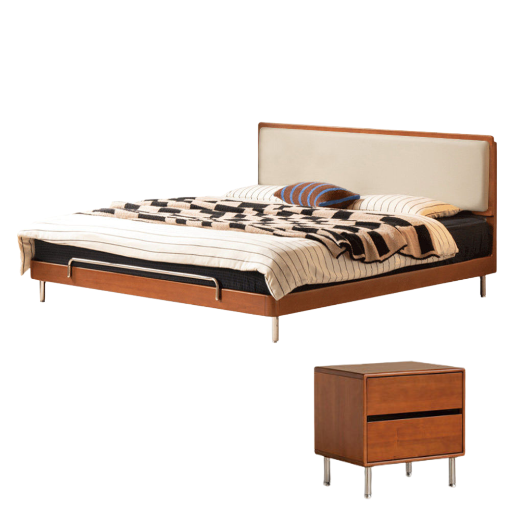 Poplar Solid Wood Bauhaus Style Soft with Adjustable Headboard Double Bed