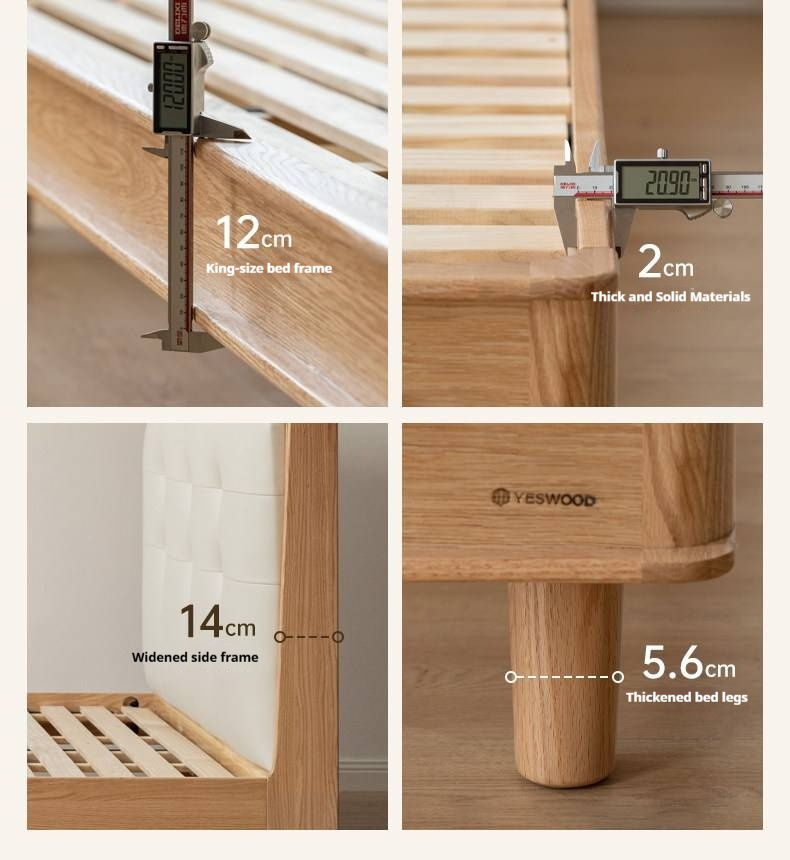 Oak Solid Wood Bed — Simple Style with Multifunctional Upholstered Design