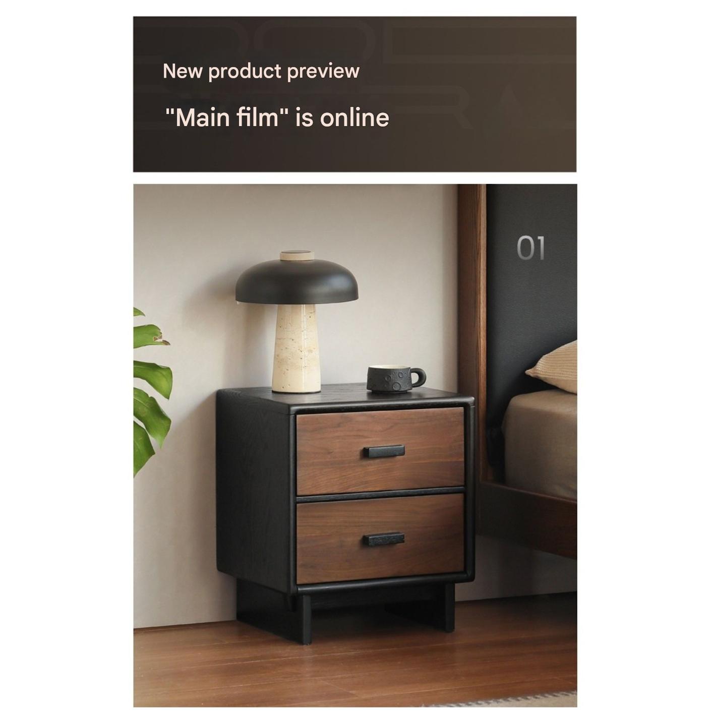 Black Walnut, Oak Solid Wood Nightstand.
