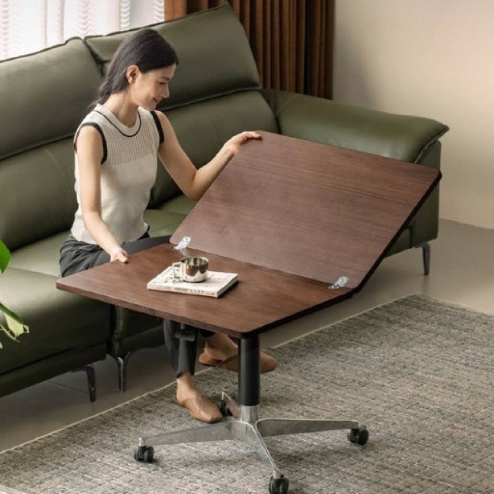 Black Walnut, Oak Solid Wood Rectangular Lift Side Table