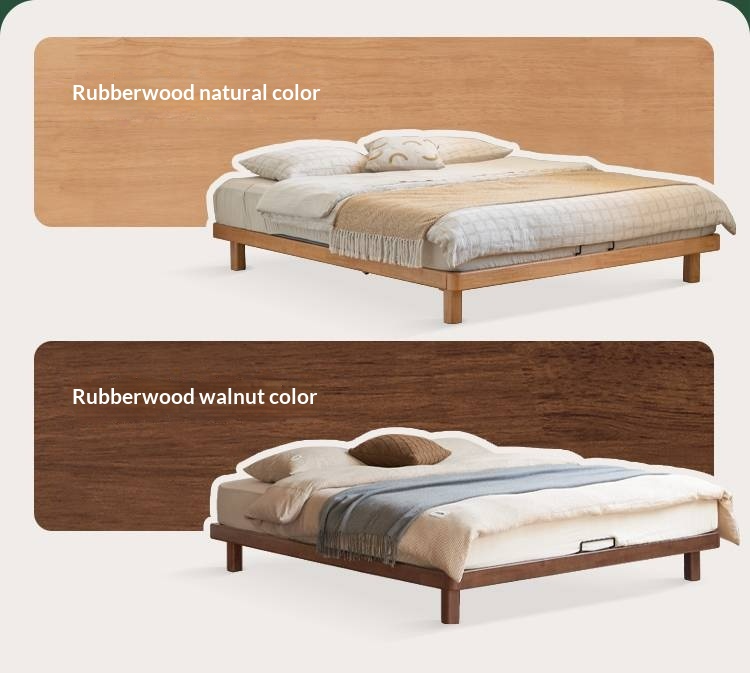 Beech, Rubberwood Solid Wood Platform Bed, Headboard-Free Bed with Flat Edge
